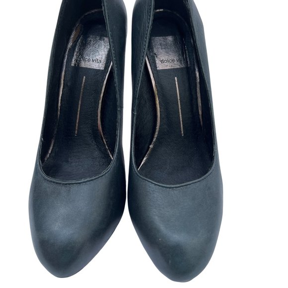 Dolce Vita Vera Cuoio Slip On Round Toe Cone Pump 41/2" Heel Grayish Blue Size 6 - Picture 1 of 7